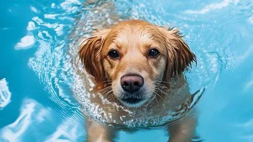 Schwimmender Hund im Pool